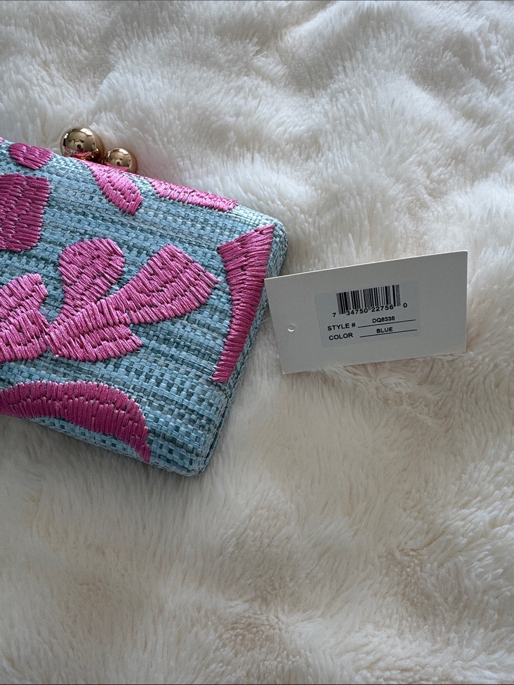 Pink & Light Blue Embroidered Clutch - Picture 3 of 6